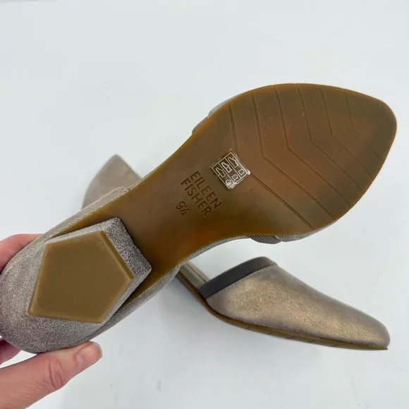 Eileen Fisher Rumi D'Orsay Low-Heel Suede Pumps in Metallic Sand Size 9.5 - Picture 7 of 9